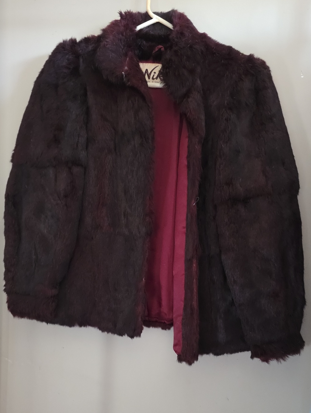 Nikky Plush Faux Fur Jacket in Deep Burgundy